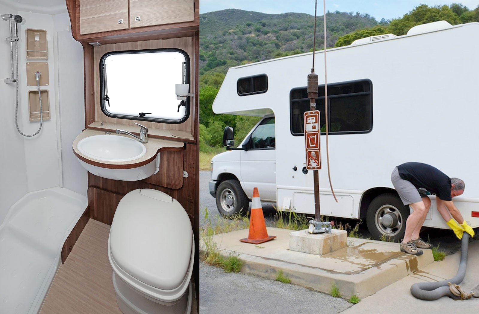 Portable RV/camper toilet and holding tank setup in McAlester, Oklahoma