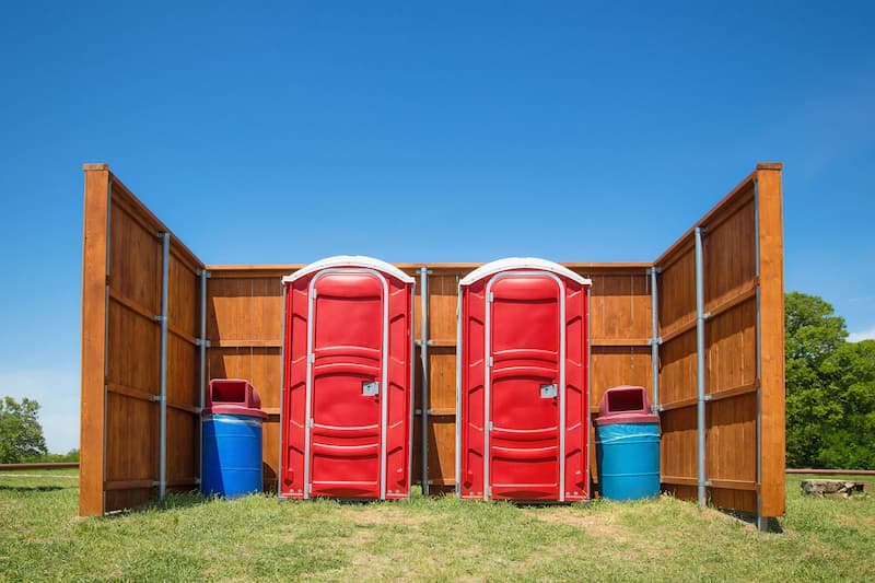 Short-term porta potty units staged for delivery in McAlester, Oklahoma